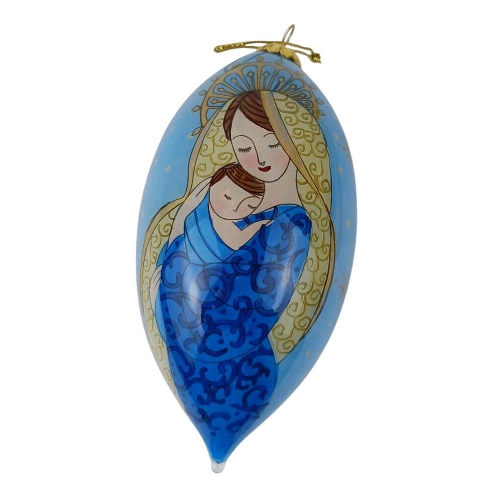 Li Bien 2011 Mary And Child Jesus Reverse Painted Glass Christmas Ornament Blue
